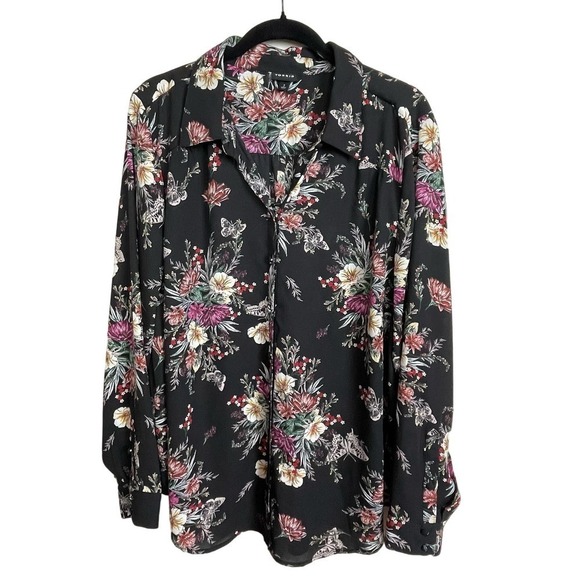 Torrid Black Floral Covered Button Up Long Sleeve Plus Size 2 - Picture 1 of 7